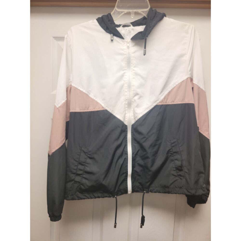 Love Tree Windbreaker Jacket Womens Lrge Colorblock Hooded Lightweight Zip